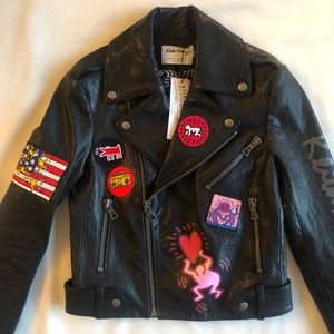 Alice Olivia Keith Haring Moto Leather Jacket Xs